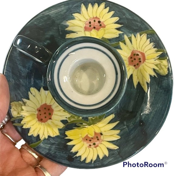 Vintage Chamberstick Hand Painted Thailand Candlestick Holders pair SUNFLOWERS - Picture 6 of 11